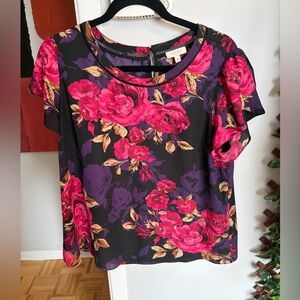 Laura Floral Women's Top - Black and Pink size 14 petite